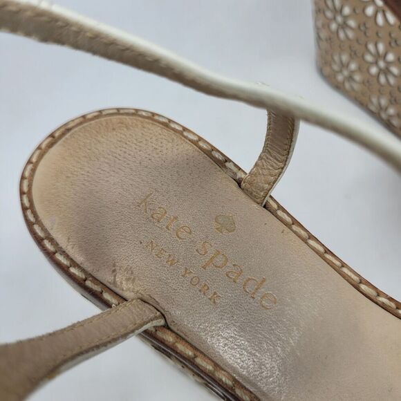 Kate Spade Sandals Womens 7M Titi White Vacchetta Platform Leather Floral - Picture 7 of 13